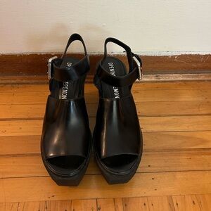 Opening Ceremony Black Platform Peep-Toe Slingback Sandals